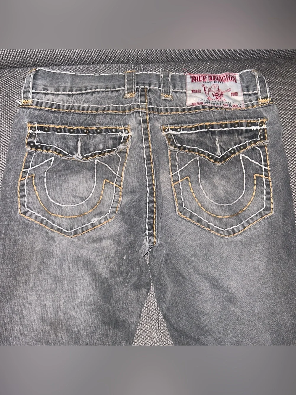 Rare Y2K True Religion Big Stitch Men's Gray Straight Jeans